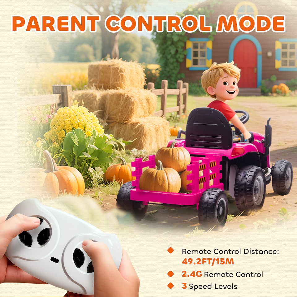 image 1 of AIYAPLAY Ride on Tractor and Trailer, 12V Electric Ride on Tractor, Pink