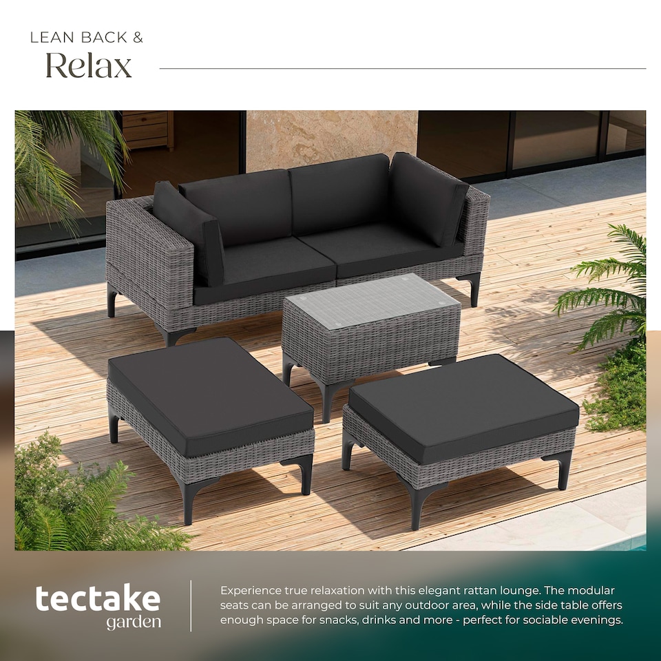 image 1 of Garden Furniture Set Bellaria - 2 armchairs, 2 stools, side table, thick seat cushions | Grey | grey | 169,50 x 204 x 74 cm | 1