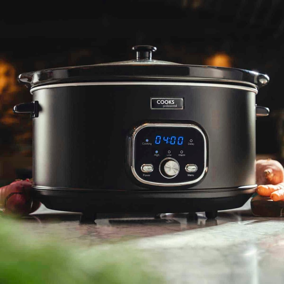 image 1 of Cooks Professional Digital Slow Cooker 6.5L with Dishwasher Safe Bowl, 2 Heat Settings, Keep Warm & Delay Functions | Black