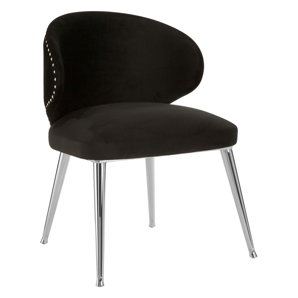 image 1 of Interiors by Premier Black Velvet Dining Chair, Accent Dining Chair for Living Room, Upholstered Velvet Chair with Curved Back