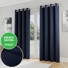 Enhanced Living Nightfall Plain Supersoft Navy Thermal Blockout Eyelet Curtains (PAIR) - 66 x 72 inch (168 x 183cm)