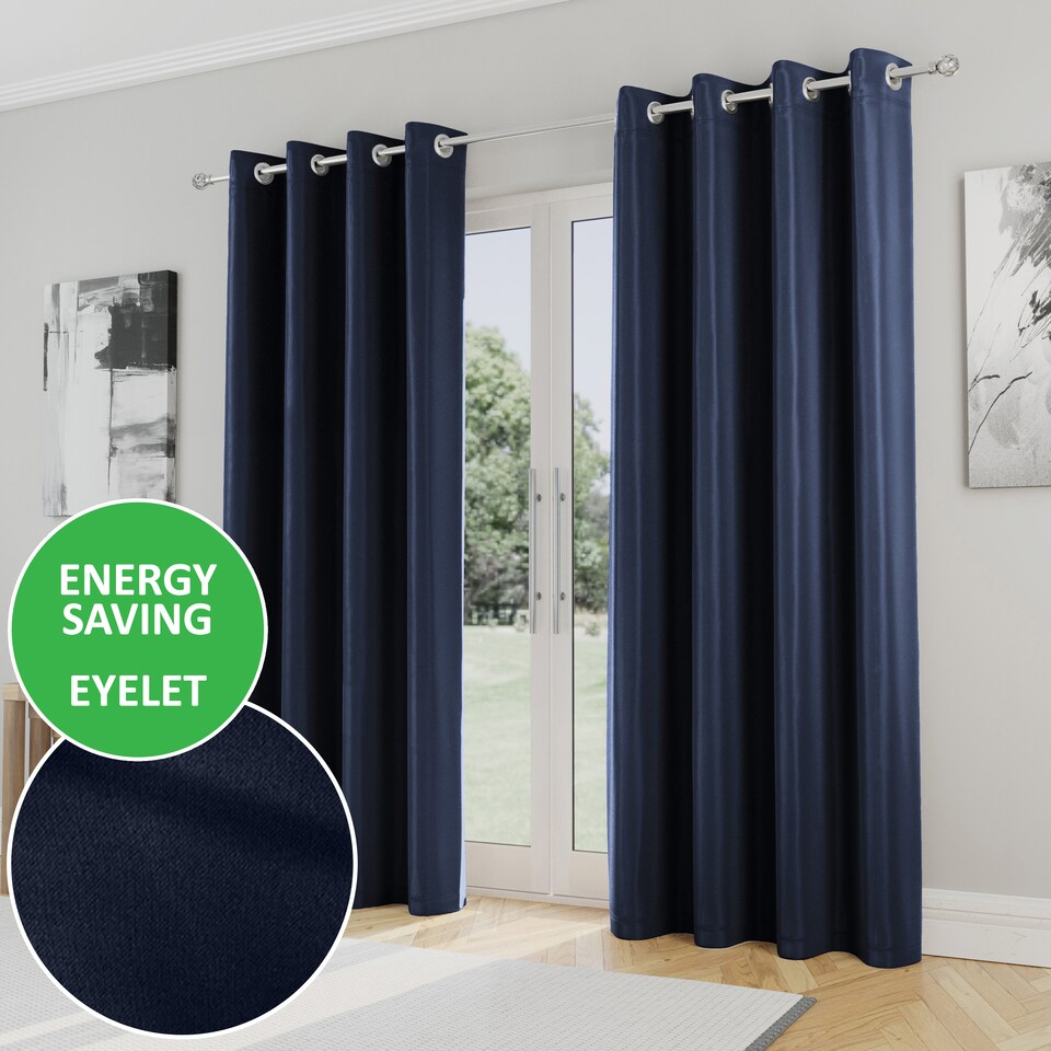 image 1 of Enhanced Living Nightfall Plain Supersoft Navy Thermal Blockout Eyelet Curtains (PAIR) - 66 x 72 inch (168 x 183cm)