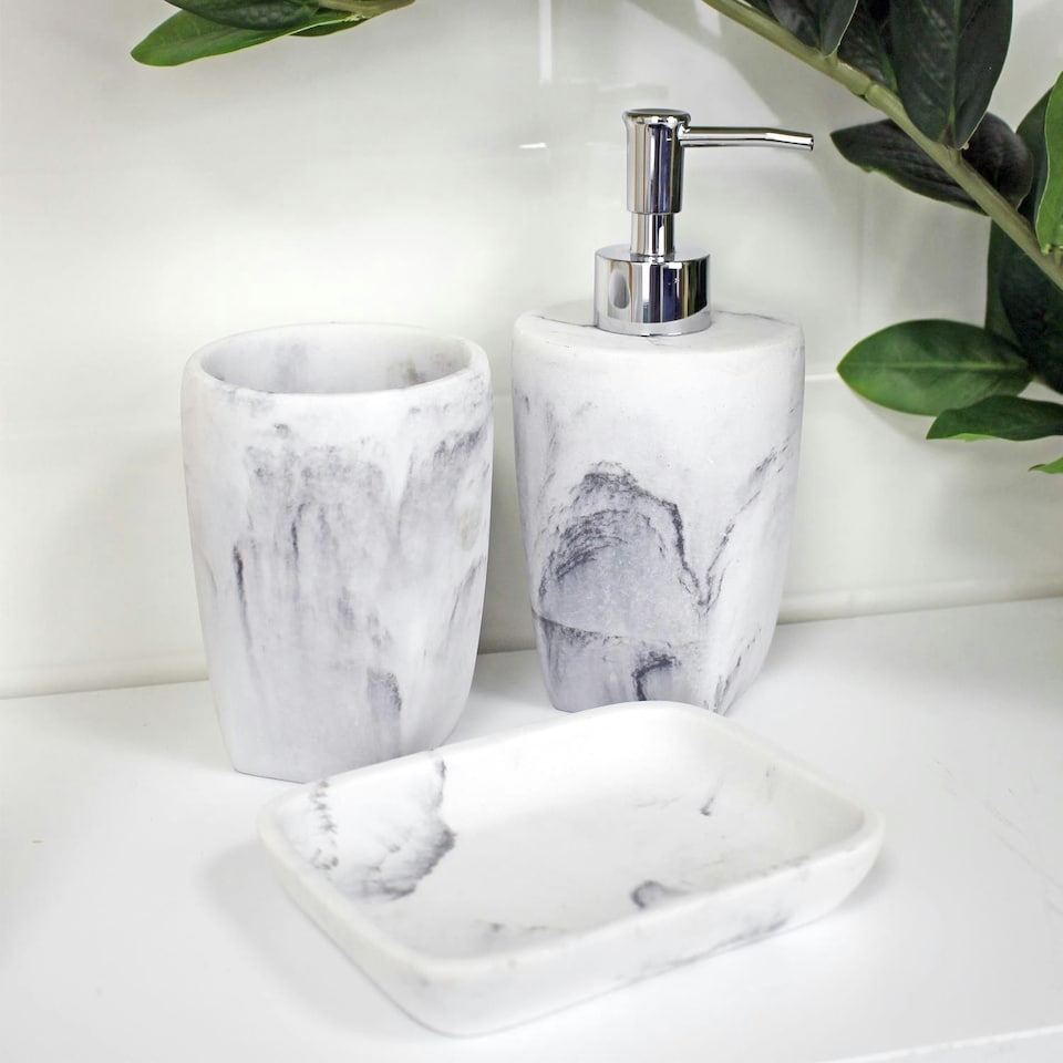 image 1 of Showerdrape Octavia White Marble & Chrome 3 Piece Bathroom Accessory Set
