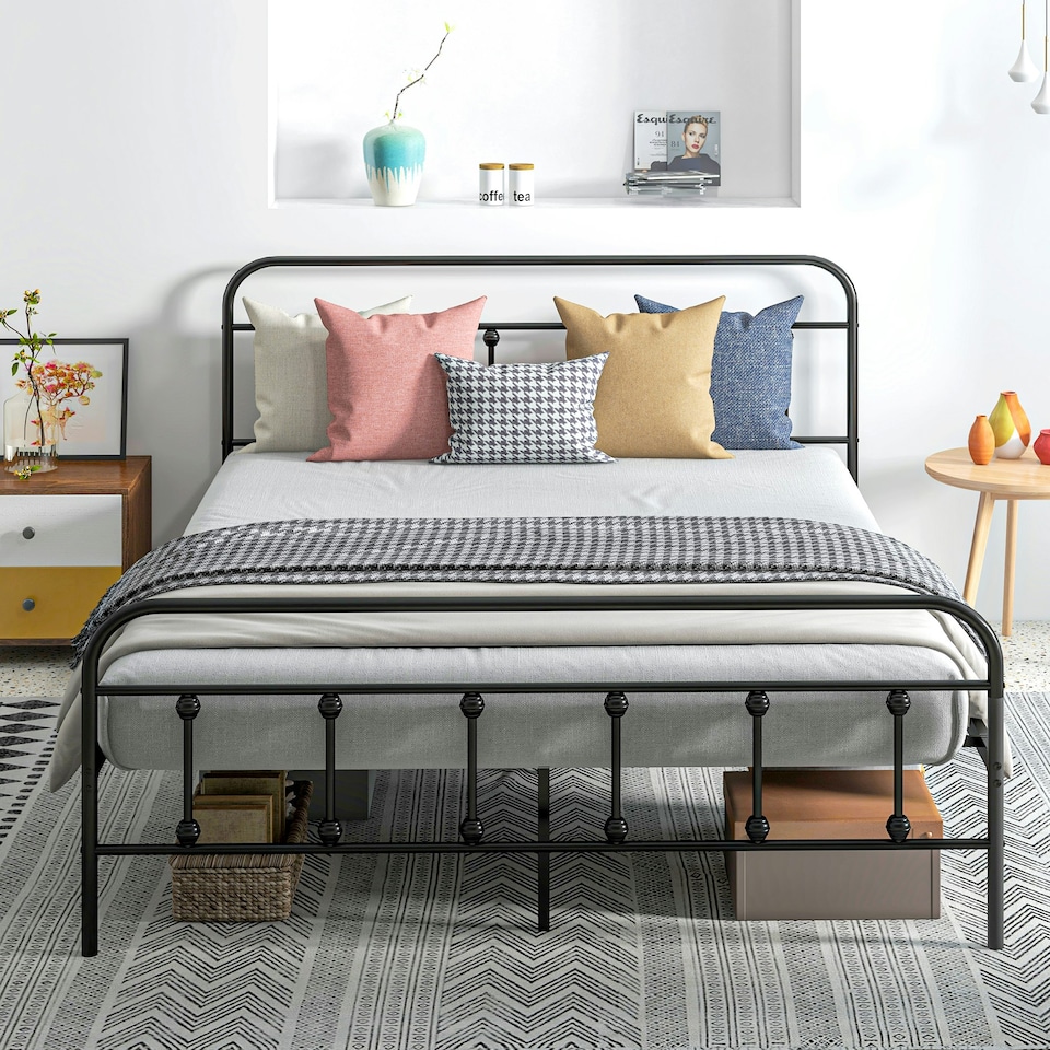 image 1 of HOMCOM 5ft Metal King Platform Bed Frame w/ Underbed Storage Headboard Black