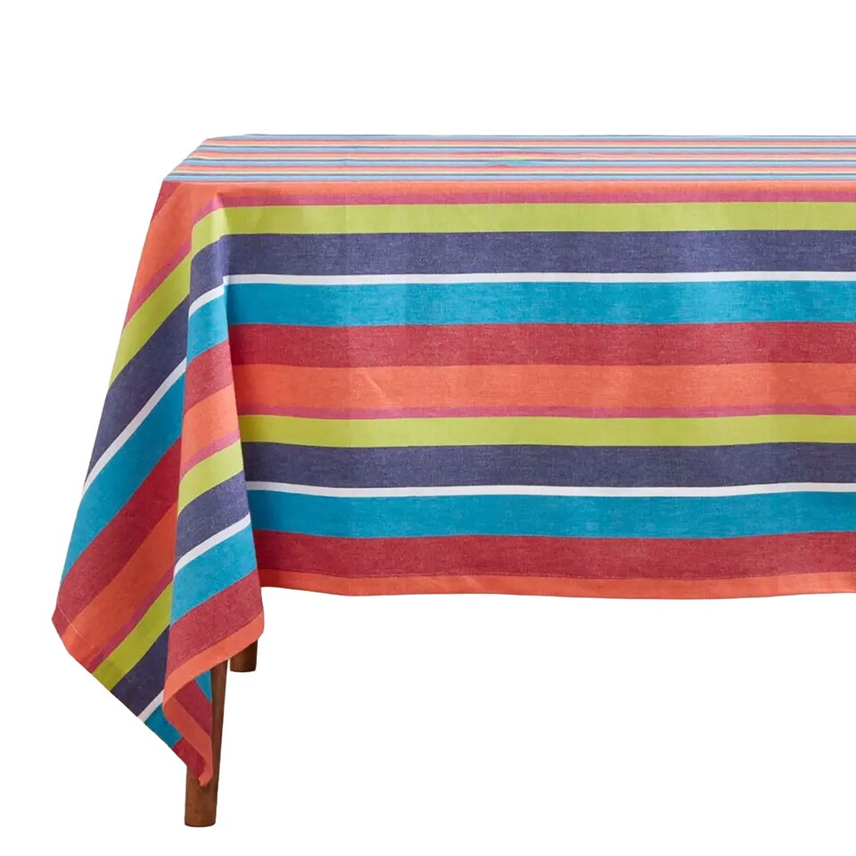 image 1 of Homescapes Multi Colour Striped Tablecloth - 137 x 228 cm | Multi | 137cm x 228cm (54" x 90")