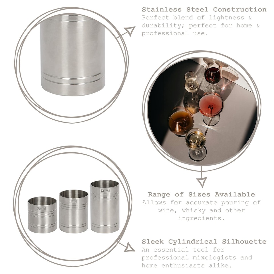 image 1 of Rink Drink 3pc Stainless Steel Thimble Measure Set - 25/35/50ml | Silver | Silver