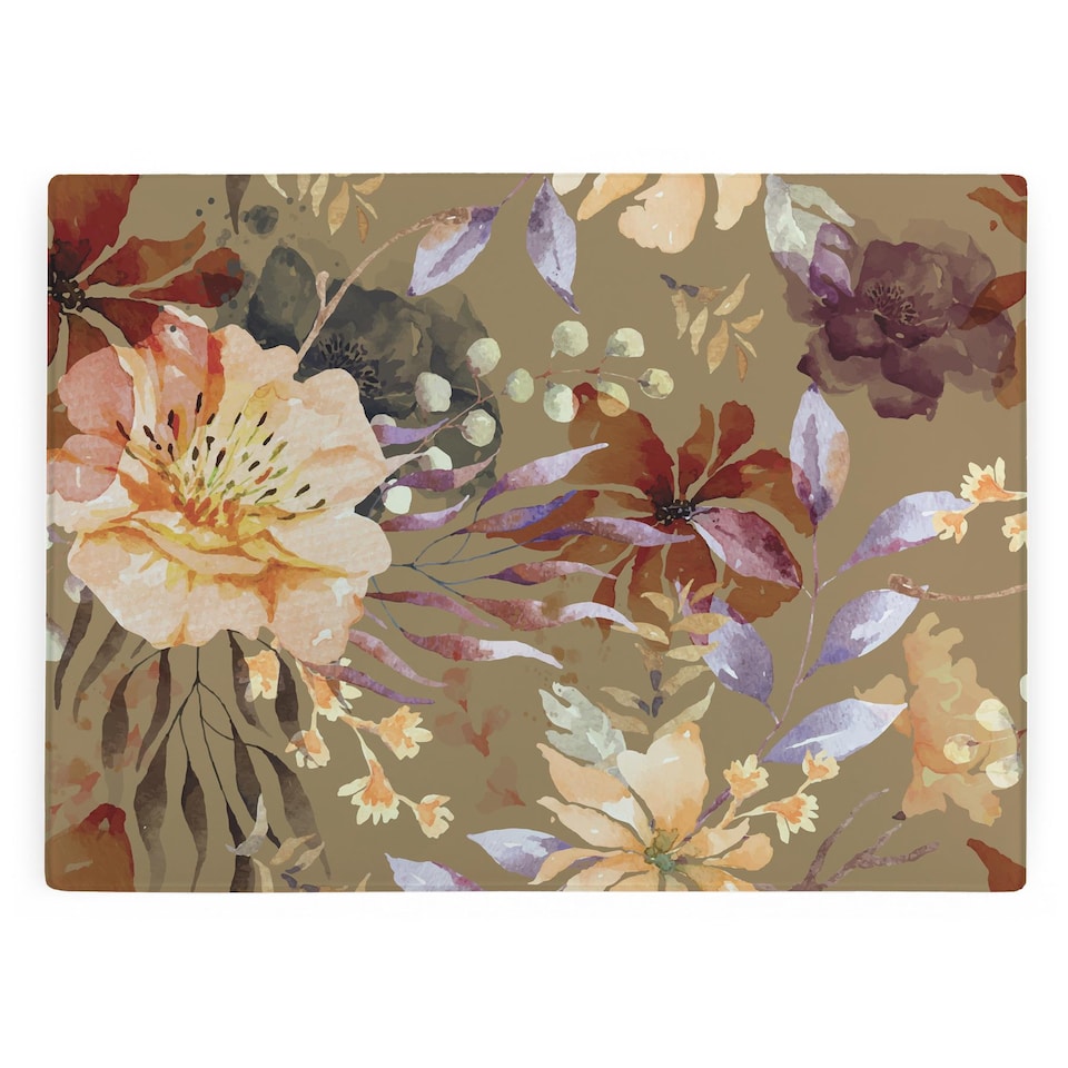 image 1 of Rustic Flowers Glass Worktop Saver - Large Kitchen Cutting/Chopping Board Gift
