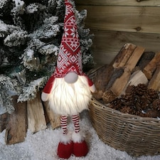 66cm Tall Christmas Gnome Gonk Nordic Decoration Red Patterned Hat Standing