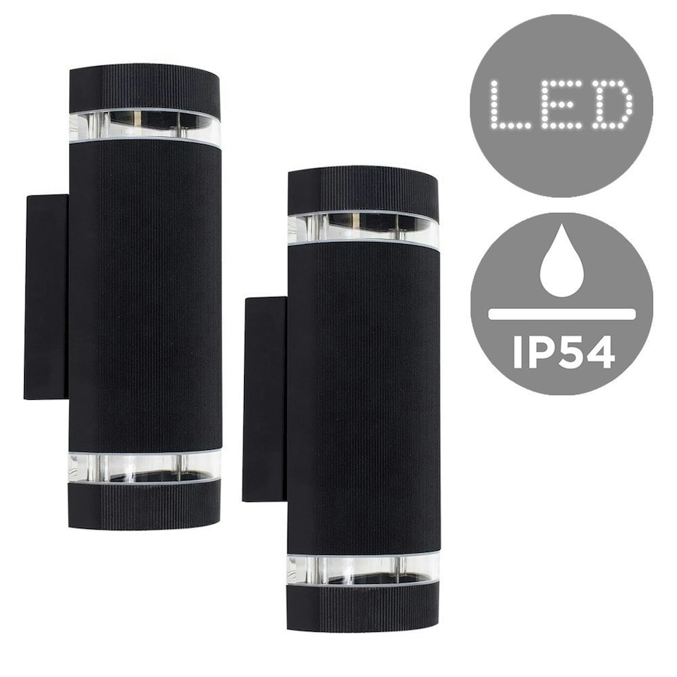 image 1 of ValueLights Ryston Pair of Black Outdoor Wall-Up Down Light