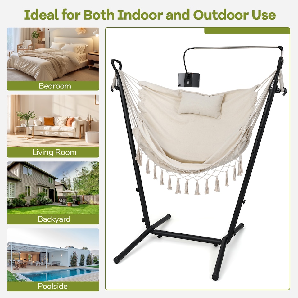 image 1 of COSTWAY Hammock Chair with Stand Height Adjustable Hanging Chair