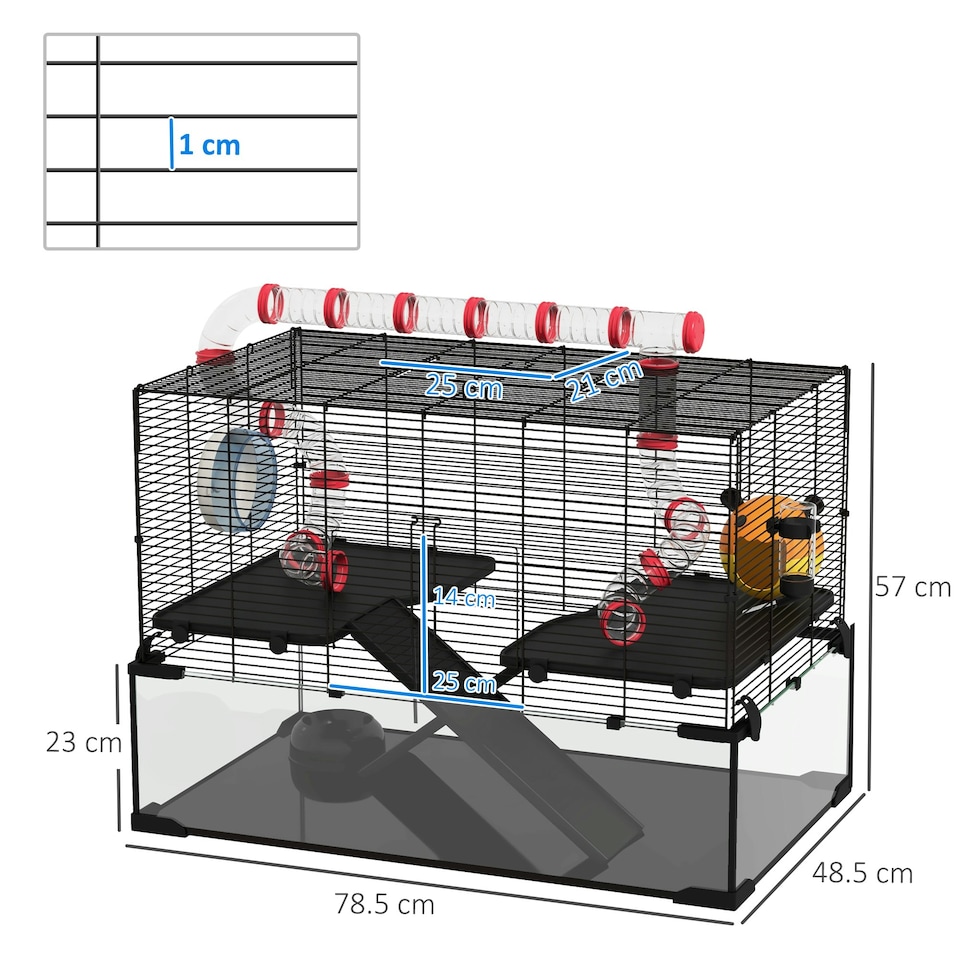 image 1 of PawHut Hamster Cage w/ Tunnels, Tubes, Ramps, Platforms, Hut, 78.5 x 48.5 x 57cm