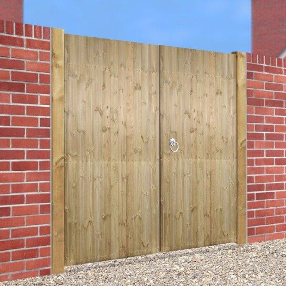 Carlton Tall Flat Top Double Driveway Gate - Pressure Treated Scandinavian Redwood - W2100 x H1800 mm | Brown | 1