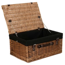 51cm Double Steamed Wicker Picnic Basket with Lining Black | Black | One Size