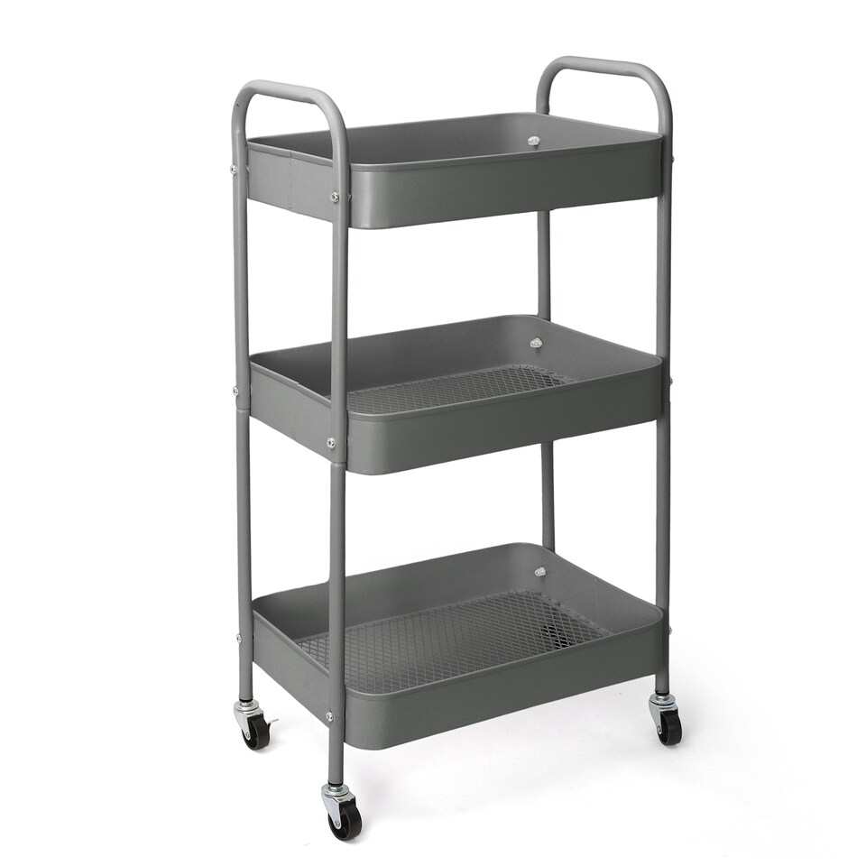 image 1 of Clarisworld 3 Tier Rolling Utility Cart, Metal Storage Trolley with Lockable Wheels & Handles, Mobile Storage Cart Organiser, Storage Rack for Kitchen, Bathroom, Bedroom, Office & Laundry Room