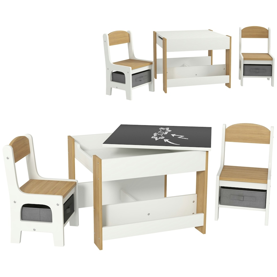 image 1 of HOMCOM 3-Piece Kids Table and Chair Set for Nursery, Playroom, Classroom Brown