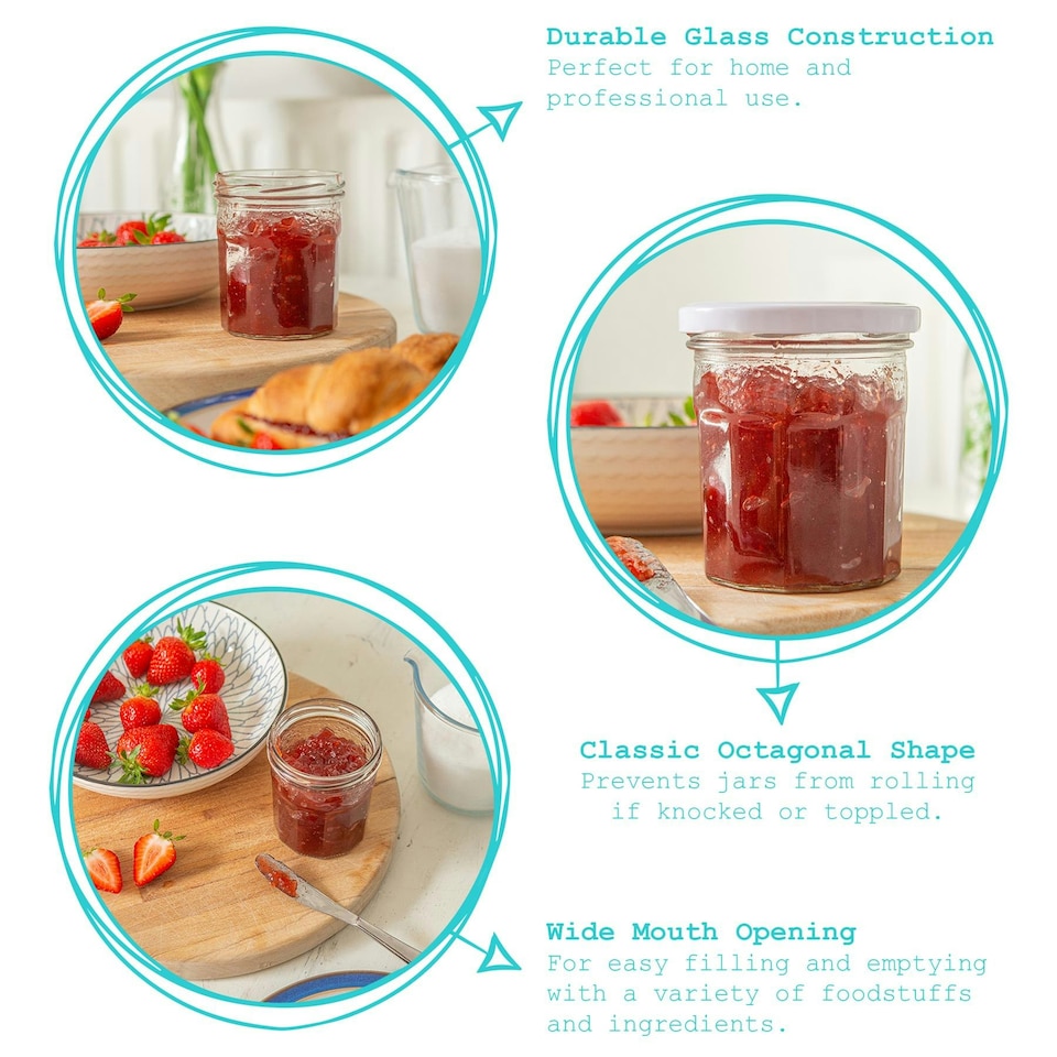 image 1 of Argon Tableware Glass Jam Jars - 250ml - Pack of 6 - Lids Not Included