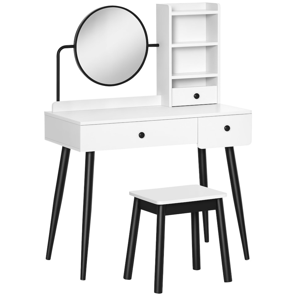 image 1 of HOMCOM Dressing Table Set with 3 Drawers, Storage shelves and Stool, White