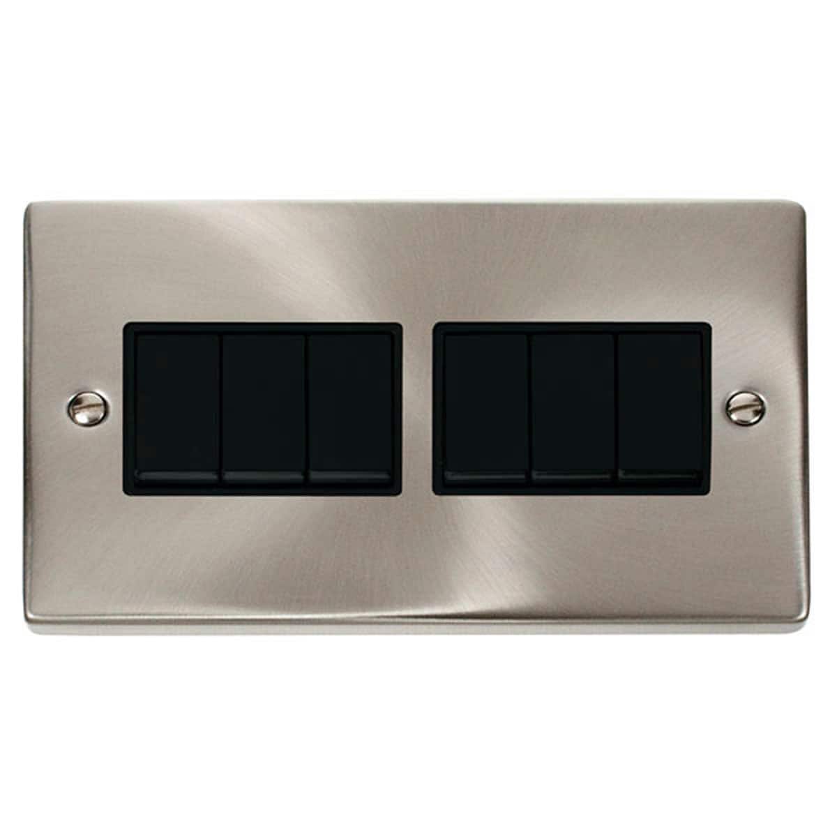 SE Home Satin / Brushed Chrome 10A 6 Gang 2 Way Light Switch in Metallic Silver