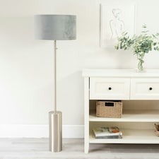 ValueLights Lexy Brushed Chrome Rotary Dimmer Switch Floor Lamp with Grey Velvet Shade Grey