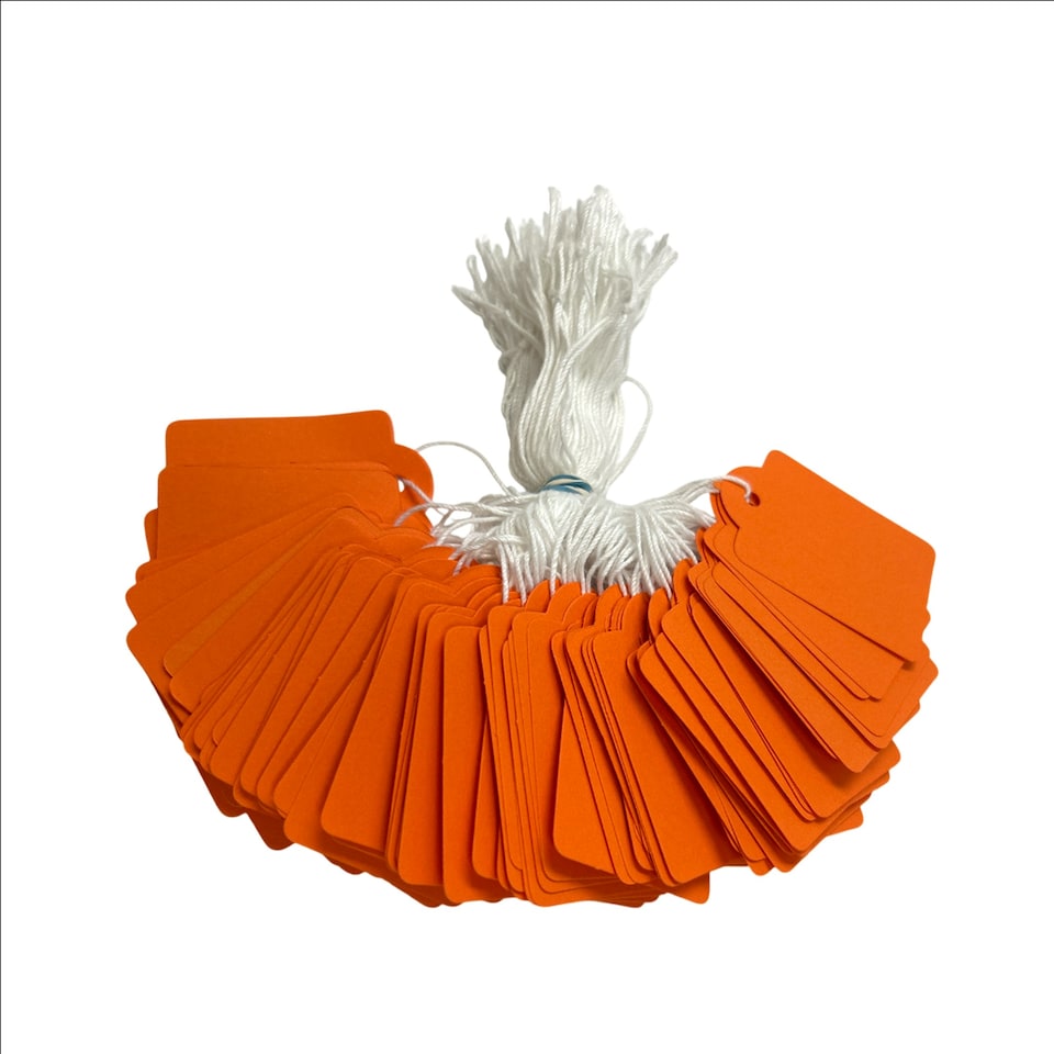 image 1 of Pack of 100 Large Orange Strung Tags 36 x 53mm