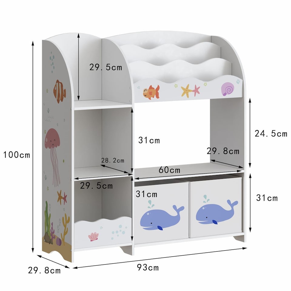 image 1 of Kids Storage Toy Bookshelf Organiser Drawer Two Storage Boxes Shelves