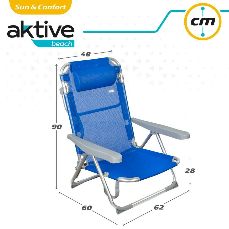 image 1 of Beach Chair Aktive Foldable Blue 48 x 90 x 60 cm (2 Units) N/A