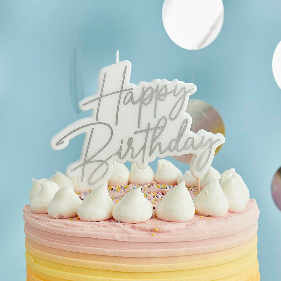 Silver Happy Birthday Celebration Candle
