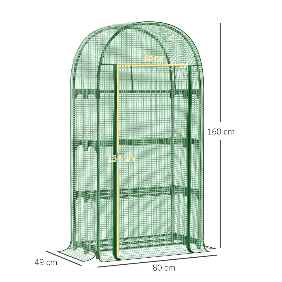 image 1 of Outsunny 80 x 49 x 160cm Mini Greenhouse Portable Green House with Shelf Green | Green