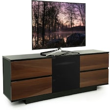 Centurion Supports AVITUS ULTRA Remote Friendly BeamThru Gloss Black with 4-Walnut Drawers 32"-65" Flat Screen TV Cabinet Black