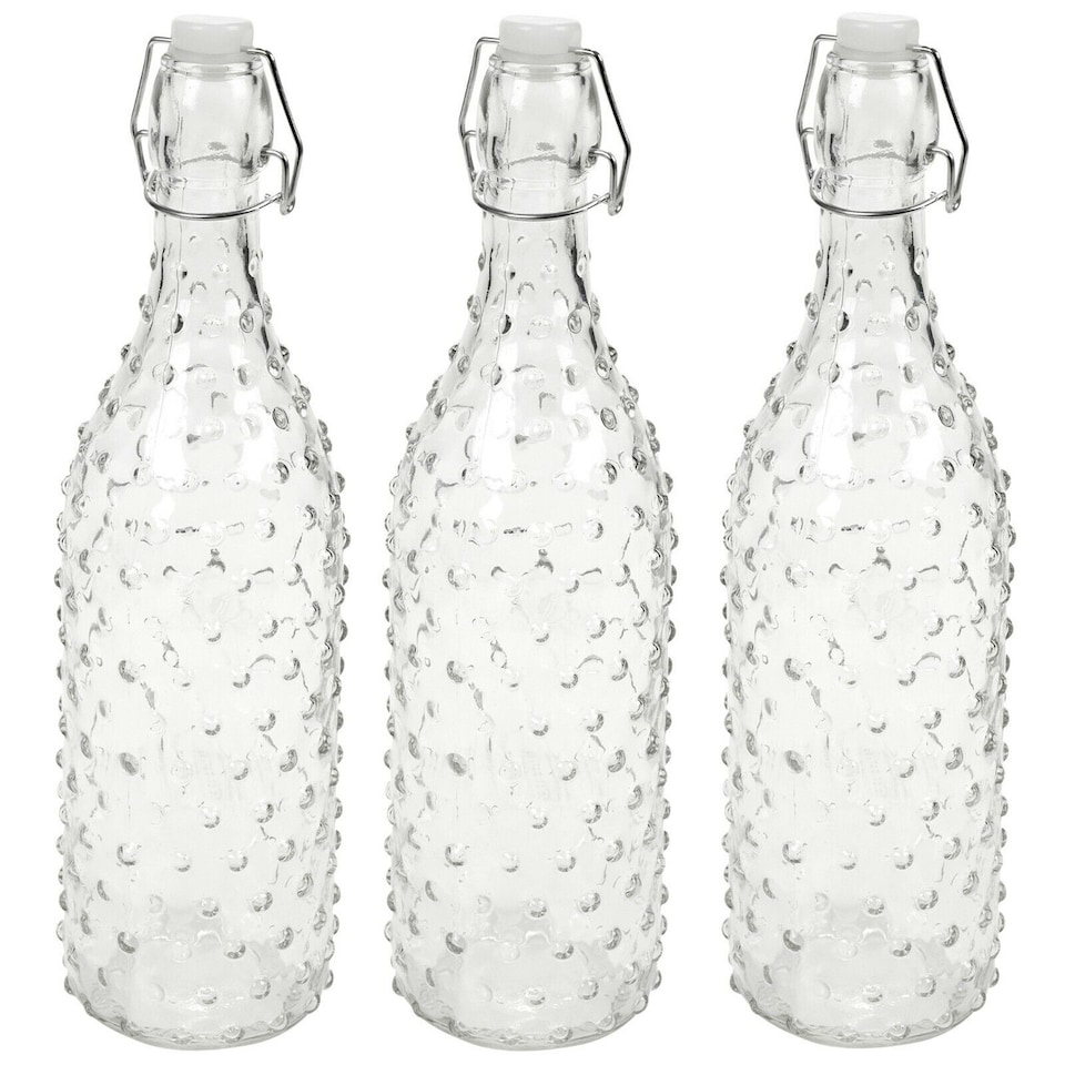 image 1 of 1L Clear Dotted Design Glass Swing Lid Bottle | Clear | 1L | 3