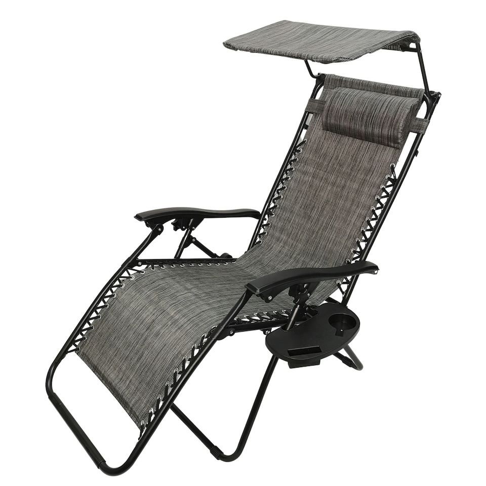 image 1 of Multi Position Garden Gravity Relaxer Chair Sun Lounger with Sun Canopy in Grey