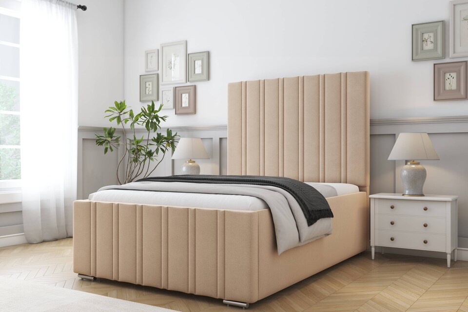 image 1 of Sloomy Radcliffe Pebble Plush Bed Frame With 50" Upholstered Headboard 3' Single