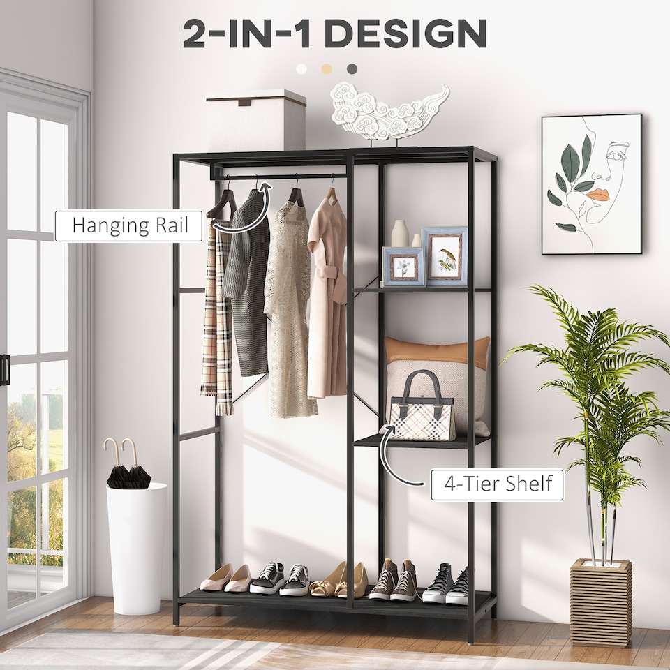 image 1 of HOMCOM Coat Rack with Shoe Storage, 170cm Free Standing Hall Tree with Hanging Rail and Storage Shelves, 2-In-1 Coat Stand for Hallway, Entryway, Bedroom, Black