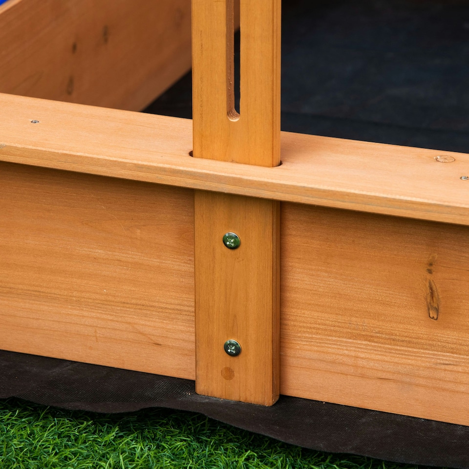 image 1 of Outsunny Kids Wooden Sandbox Sand Pit Height Adjustable with Canopy Basins