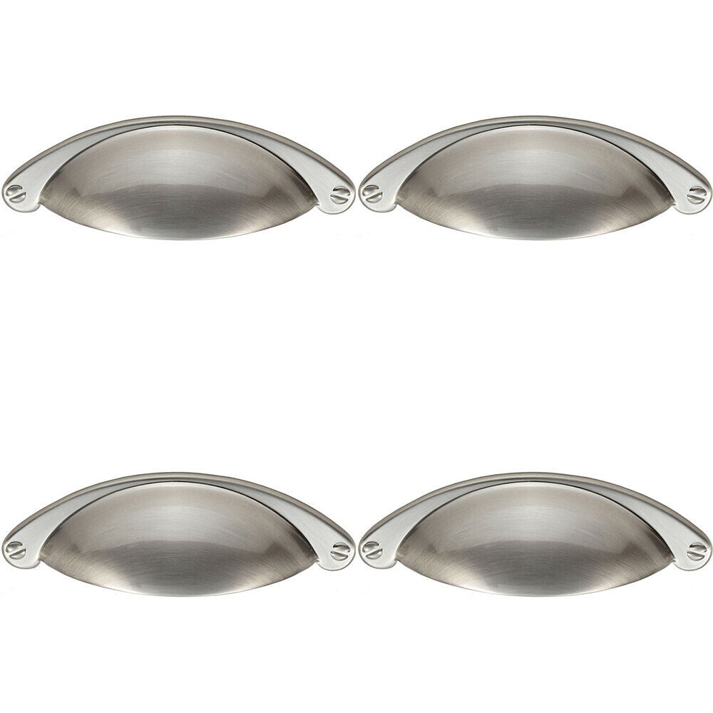 Loops 4x Traditional Cup Pull Handle 104 x 26mm 64mm Fixing Centres Satin Nickel in Metallics
