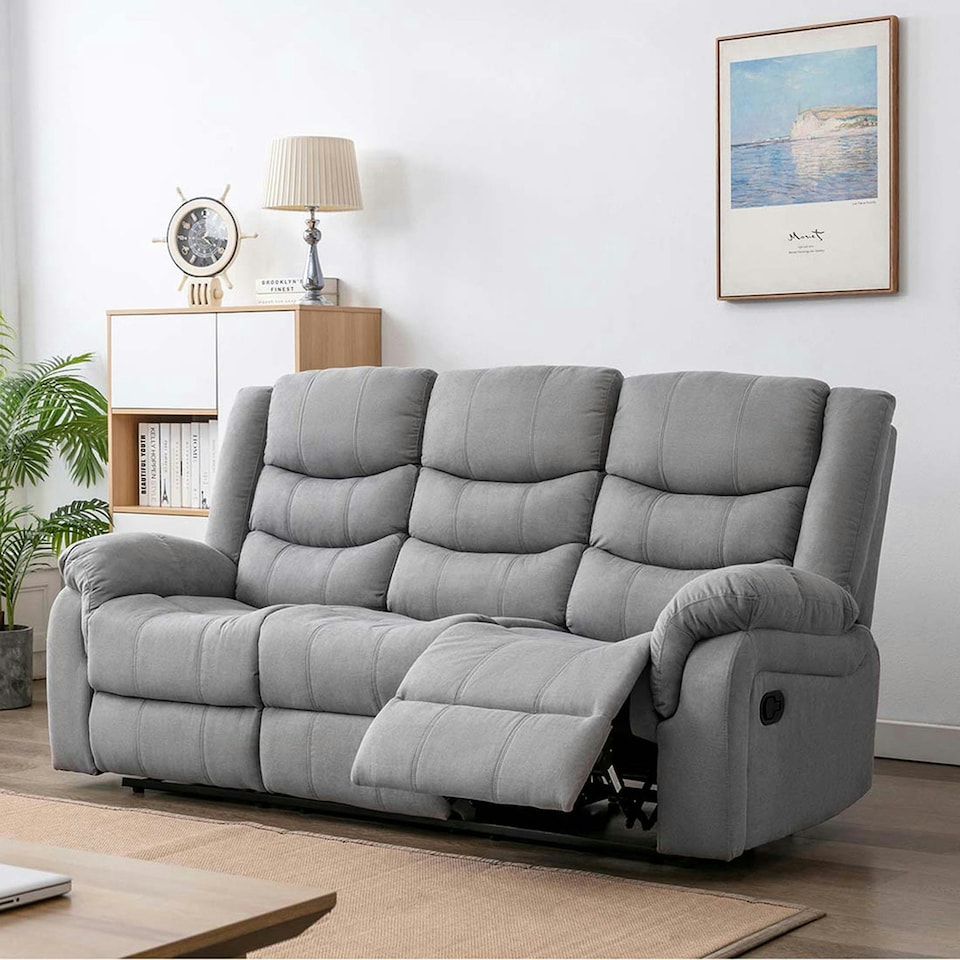 image 1 of Seattle Manual Fabric Recliner 3 Seater Sofa (Grey)