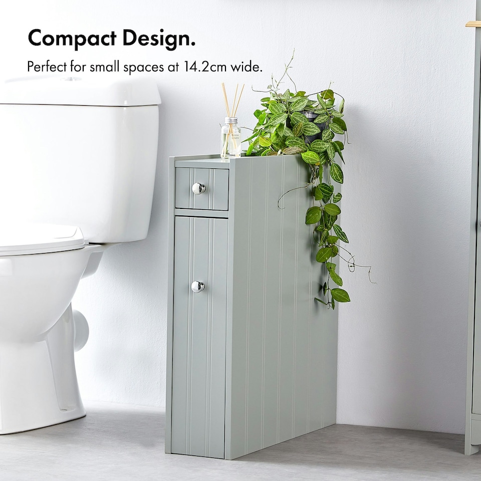 image 1 of VonHaus Shrewsbury Grey Slim Bathroom Storage Unit with Drawers