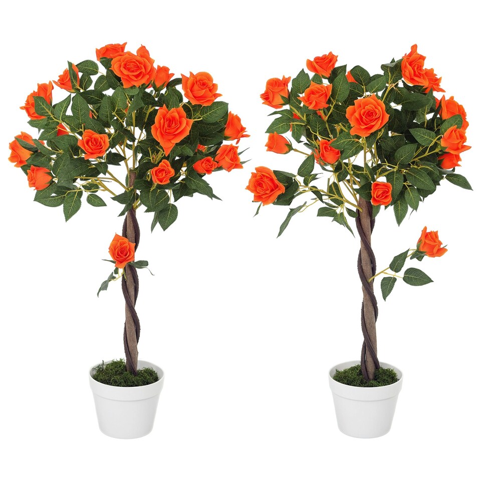 image 1 of Outsunny Set of 2 90cm Artificial Rose Tree, Fake Decorative Plant, Orange