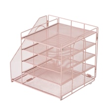 Living and Home 5-Tier Desktop Organiser with Vertical File Sorter | Pink