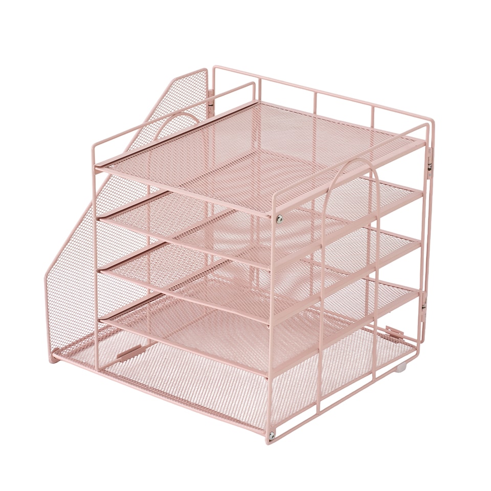 image 1 of Living and Home 5-Tier Desktop Organiser with Vertical File Sorter | Pink