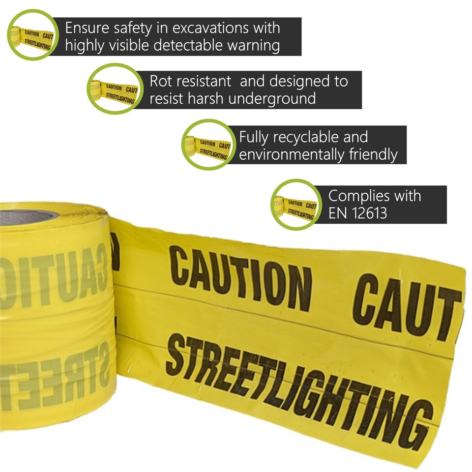 image 1 of Pegdev Detectable Underground Tape Street Lighting 150mm Yellow 60M