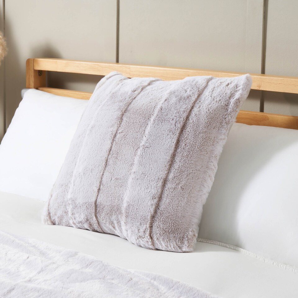 image 1 of BHS Faux Fur Stripe Cut Cushion | Cream | Natural | One Size | 1