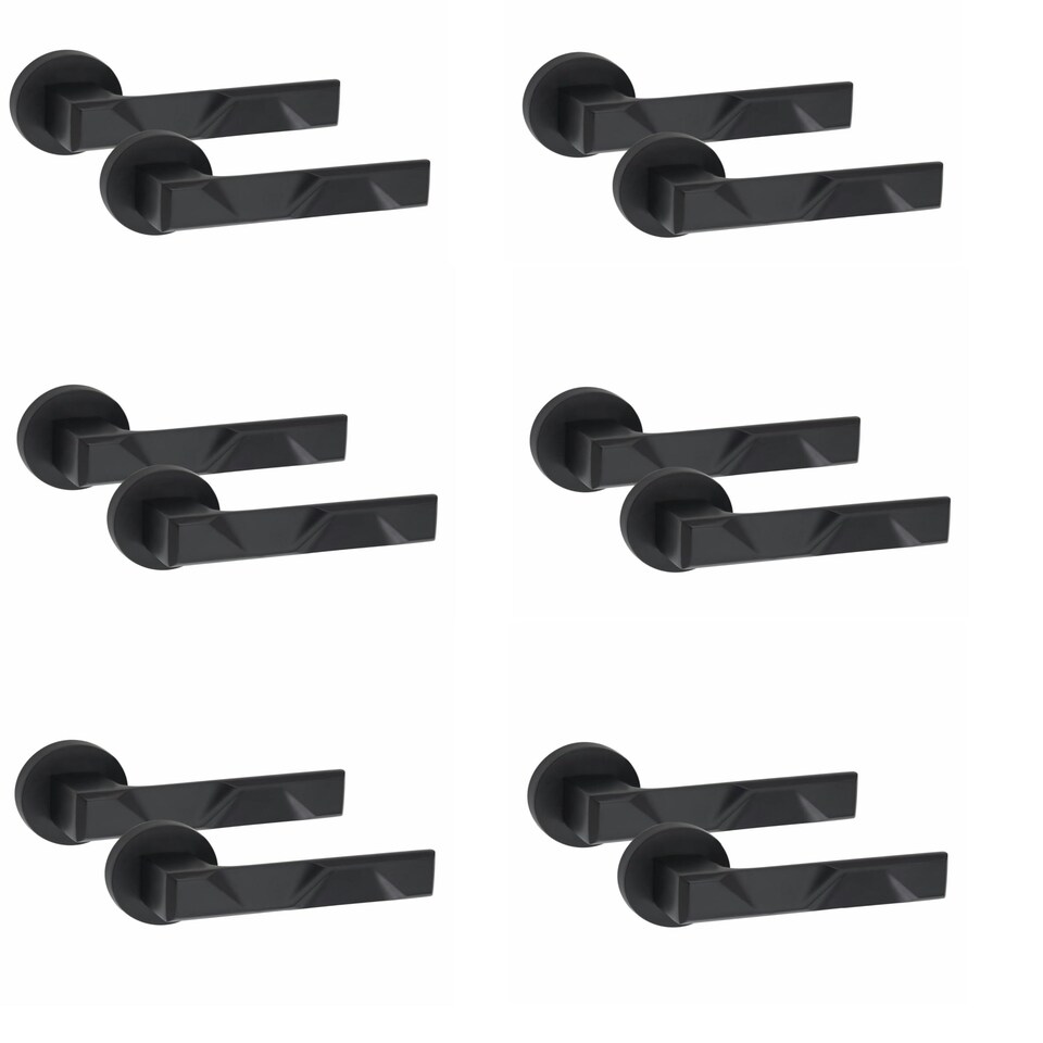 image 1 of Golden Grace 6 Pairs Modern Nova Design Premium Door Handles on Round Rose in Matt Black Finish Black