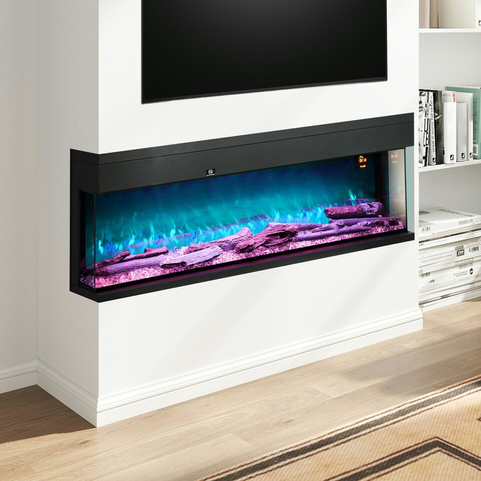 image 1 of HOMCOM 152.4cm Electric Fireplace Recessed, Insert, Wall Mount, Freestanding