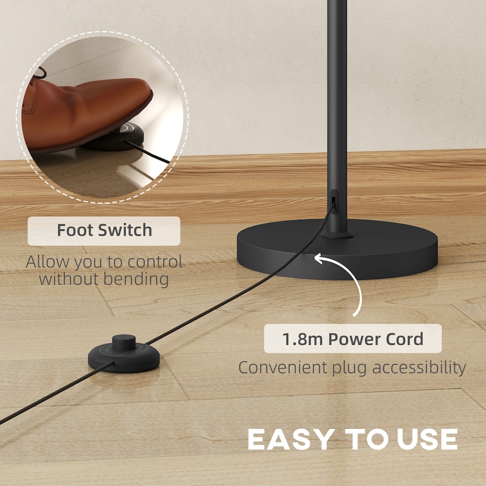 image 1 of HOMCOM 3-Light Floor Lamp, 165 cm Tall Standing Lamp with Foot Switch