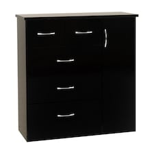 Nevada 5 Drawer Low Wardrobe - L46 x W117 x H115 cm - Black Gloss Black