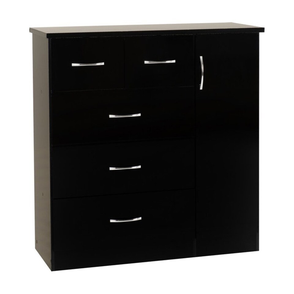 image 1 of Nevada 5 Drawer Low Wardrobe - L46 x W117 x H115 cm - Black Gloss Black
