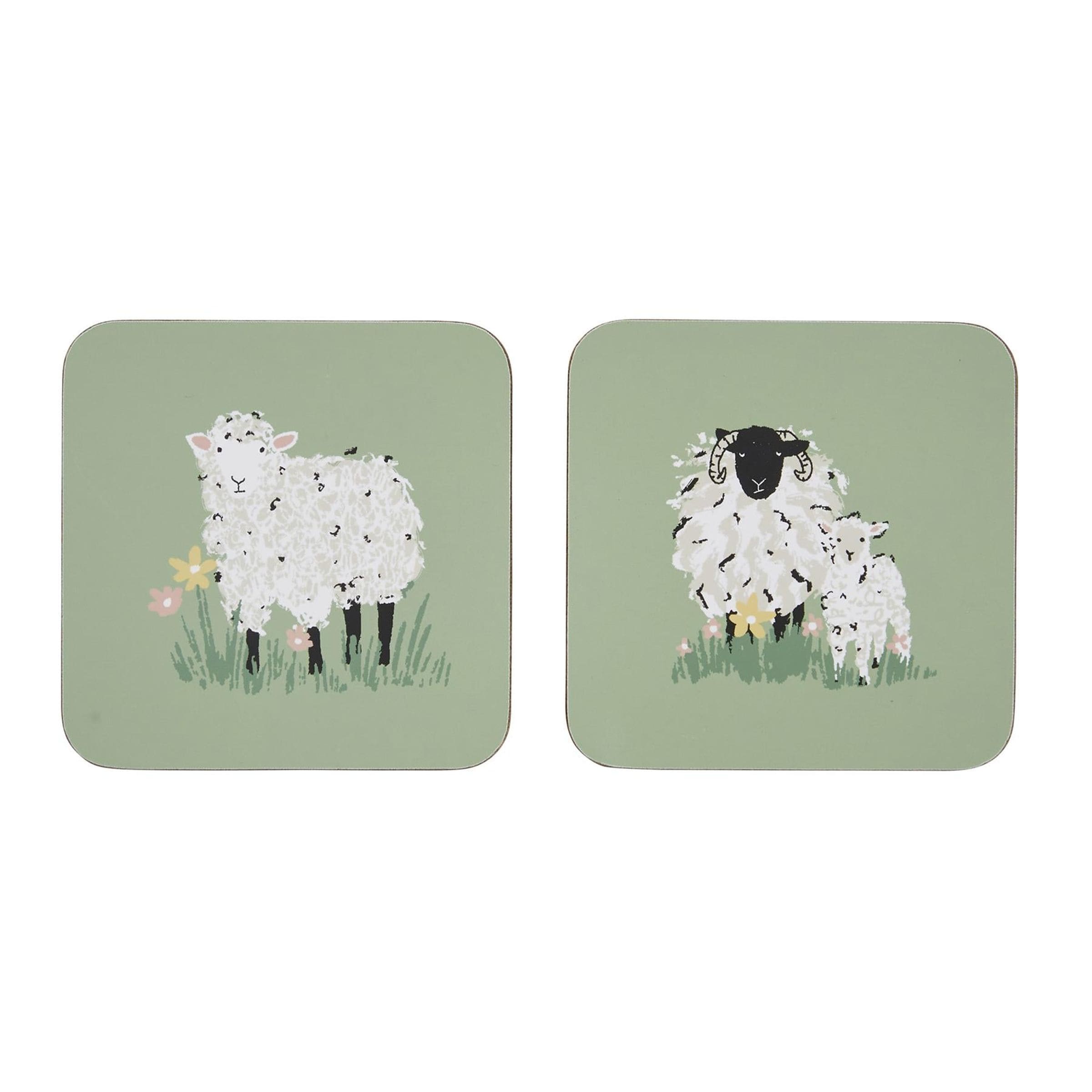 Ulster Weavers 'Woolly Sheep' Animal Print Printed MDF Coasters (4 Pack) in Green