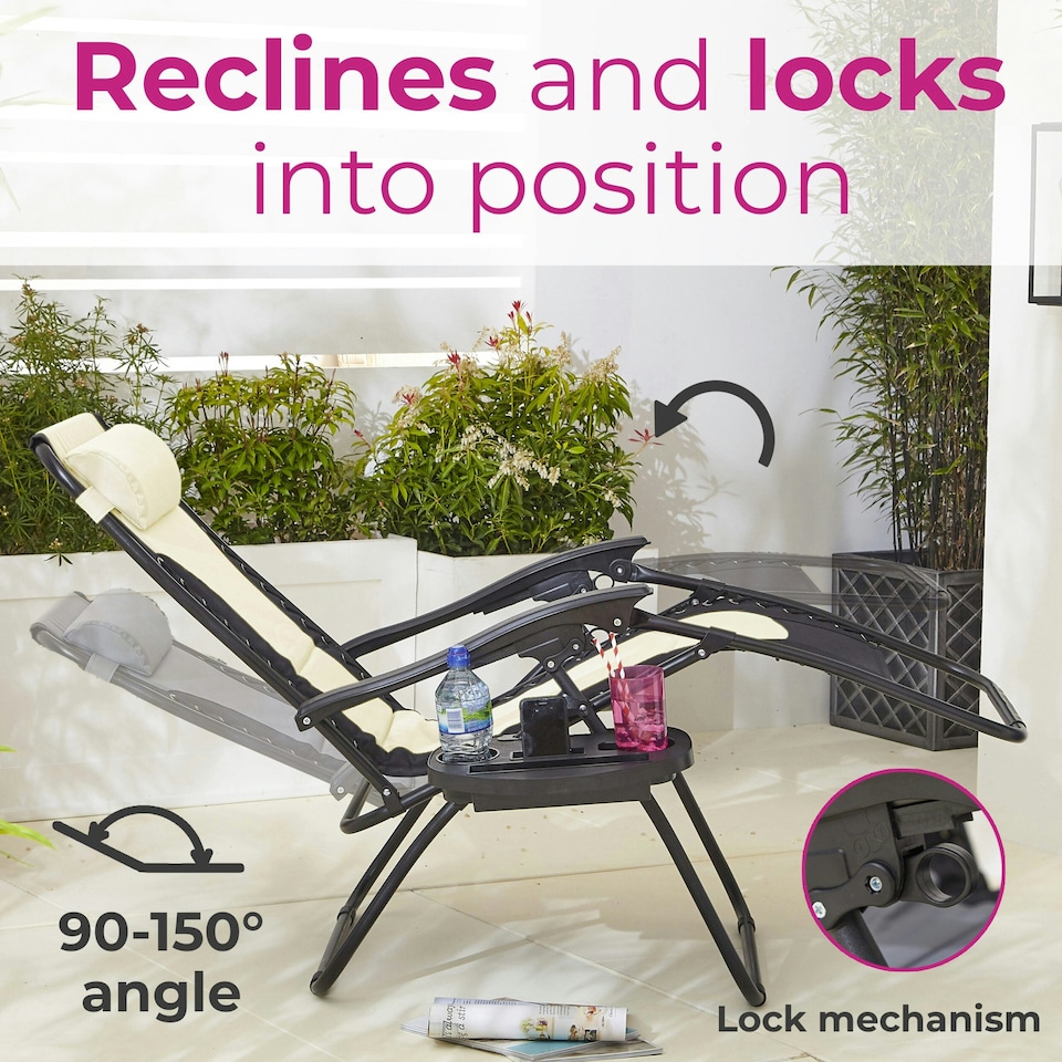image 1 of Neo Pair of Outdoor Zero Gravity XL Sun Loungers - Cream Cream