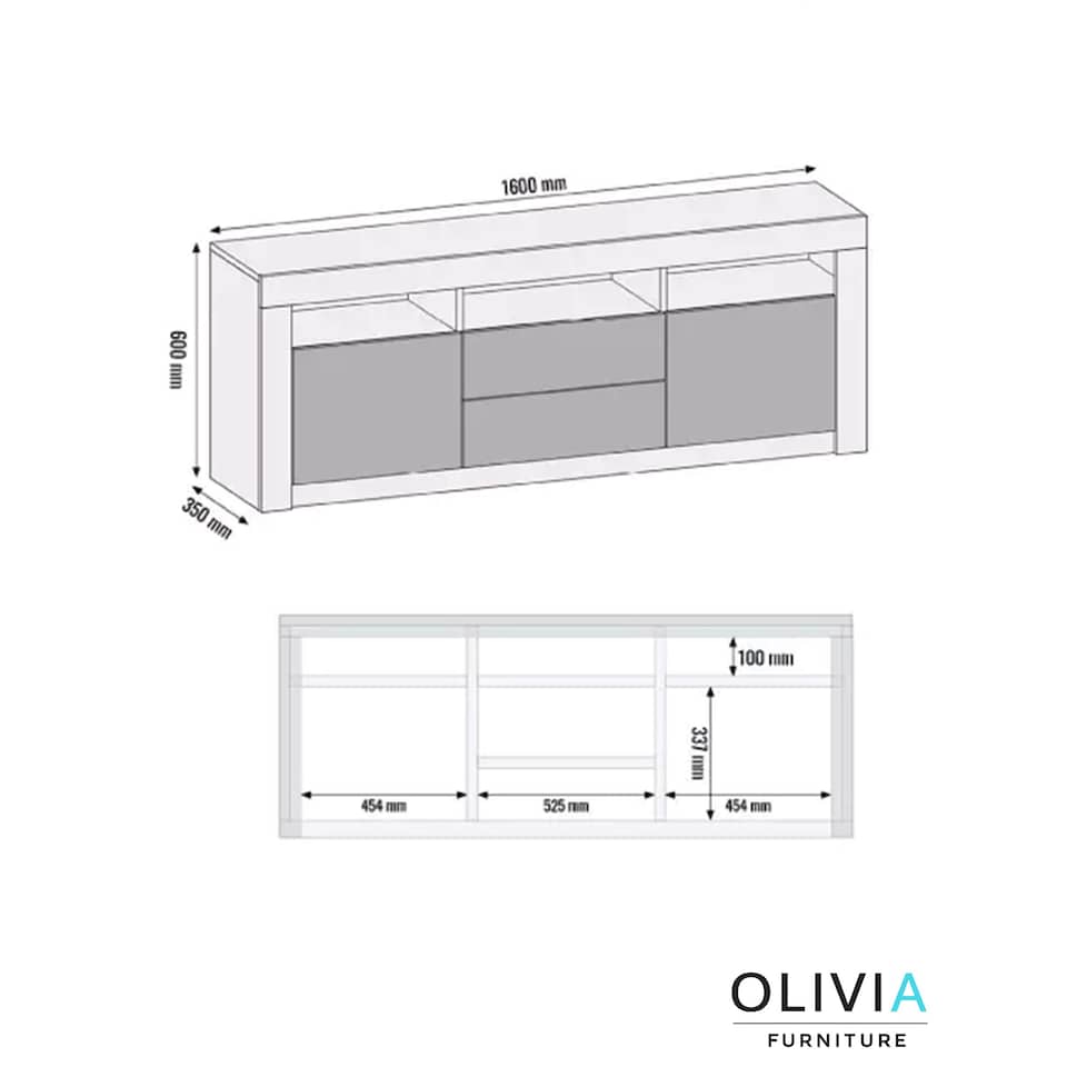 image 1 of TV Unit TV Stand Media Cabinet Sideboard Grey High Gloss Storage 160cm